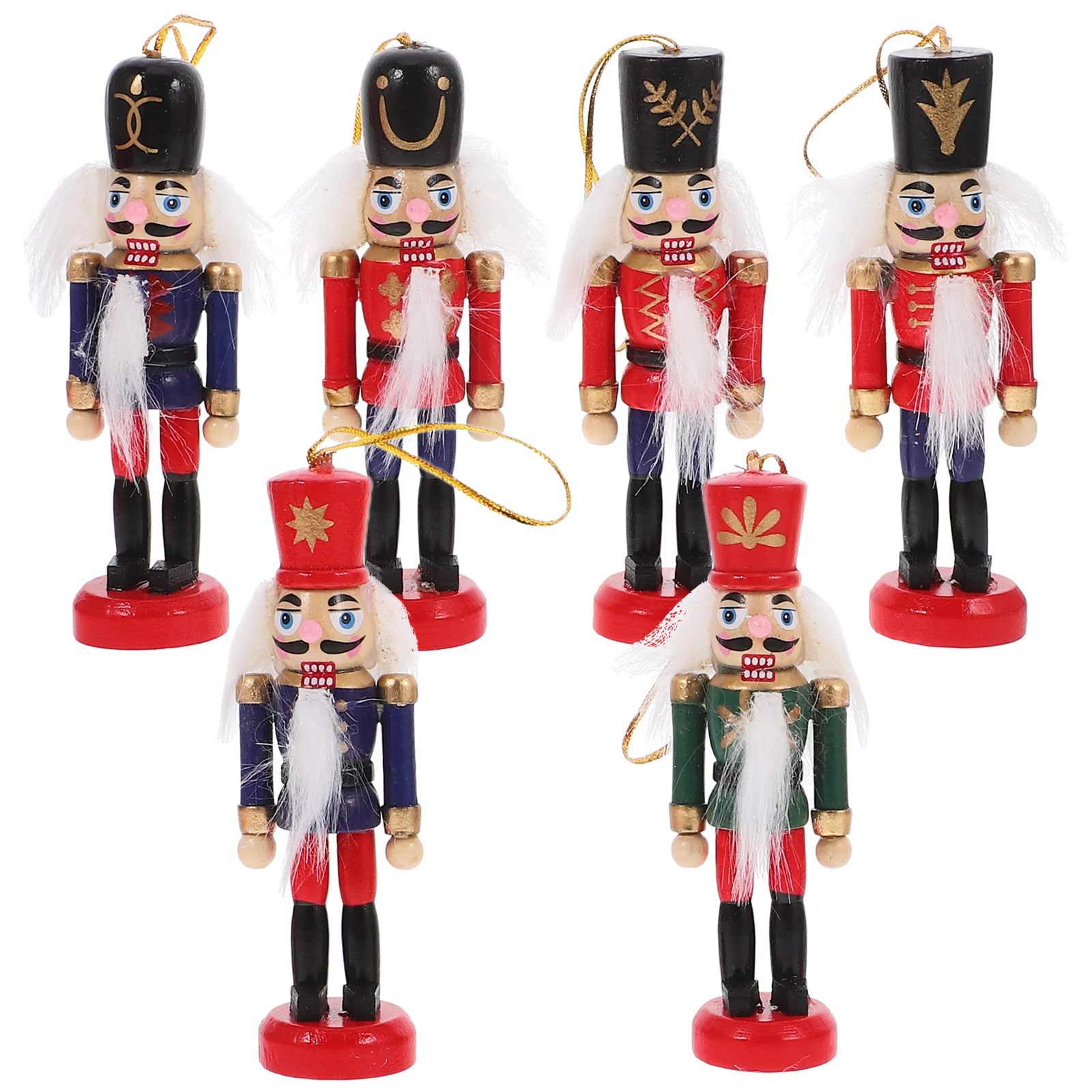

6Pcs Small Wooden Nutcracker Soldier Christmas Hanging Ornaments Colorful Xmas Tree Decorations Holiday Nutcracker