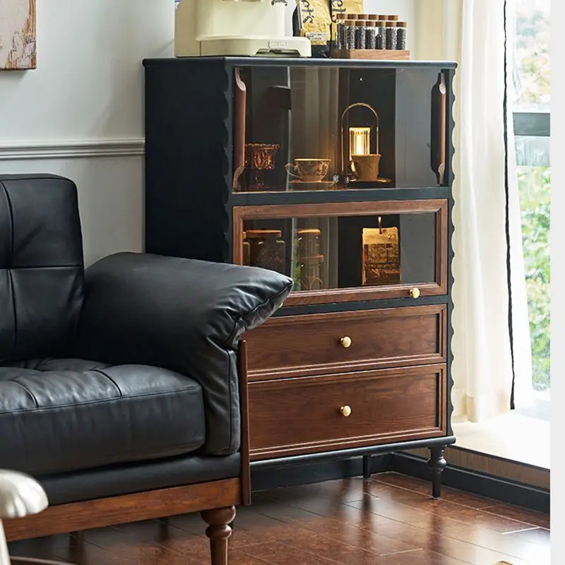 HYS medieval solid wood living room TV cabinet bookcase wine cabinet display cabinet French sofa