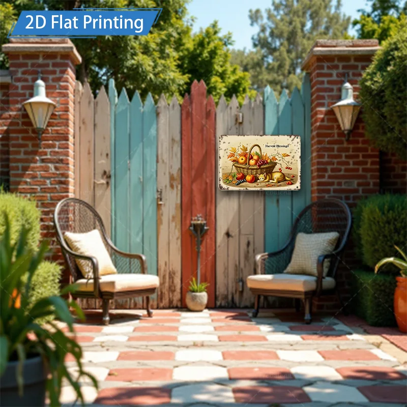 1 targa in metallo da 8x12 pollici "segno di benedizioni del raccolto rustico con volpe e zucche per l'arredamento della fattoria"