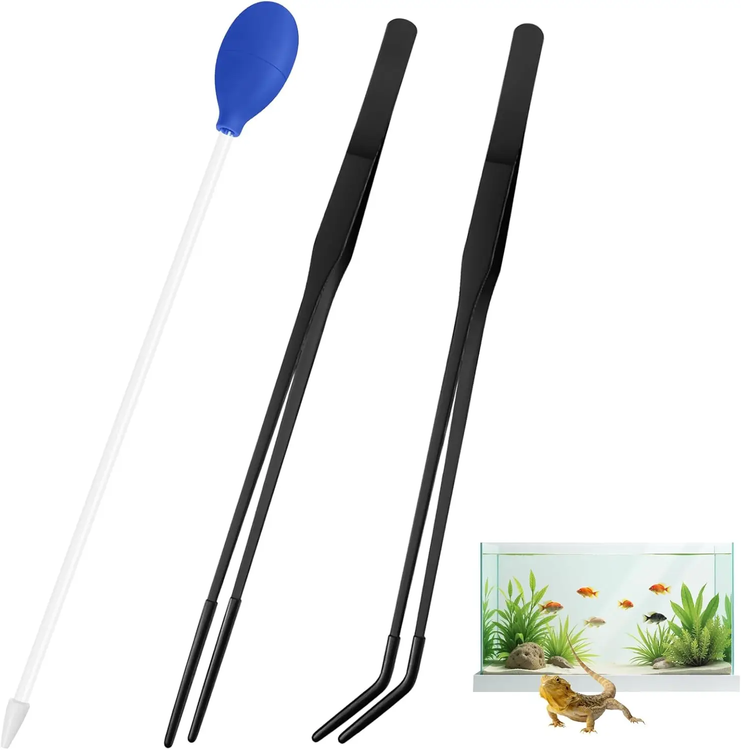 

3 Pcs Multi-Functional Axolotl Tank Accessories, Pro-Grade Straight and Curved Long Tweezers with Extended Reach Ergo-Grip