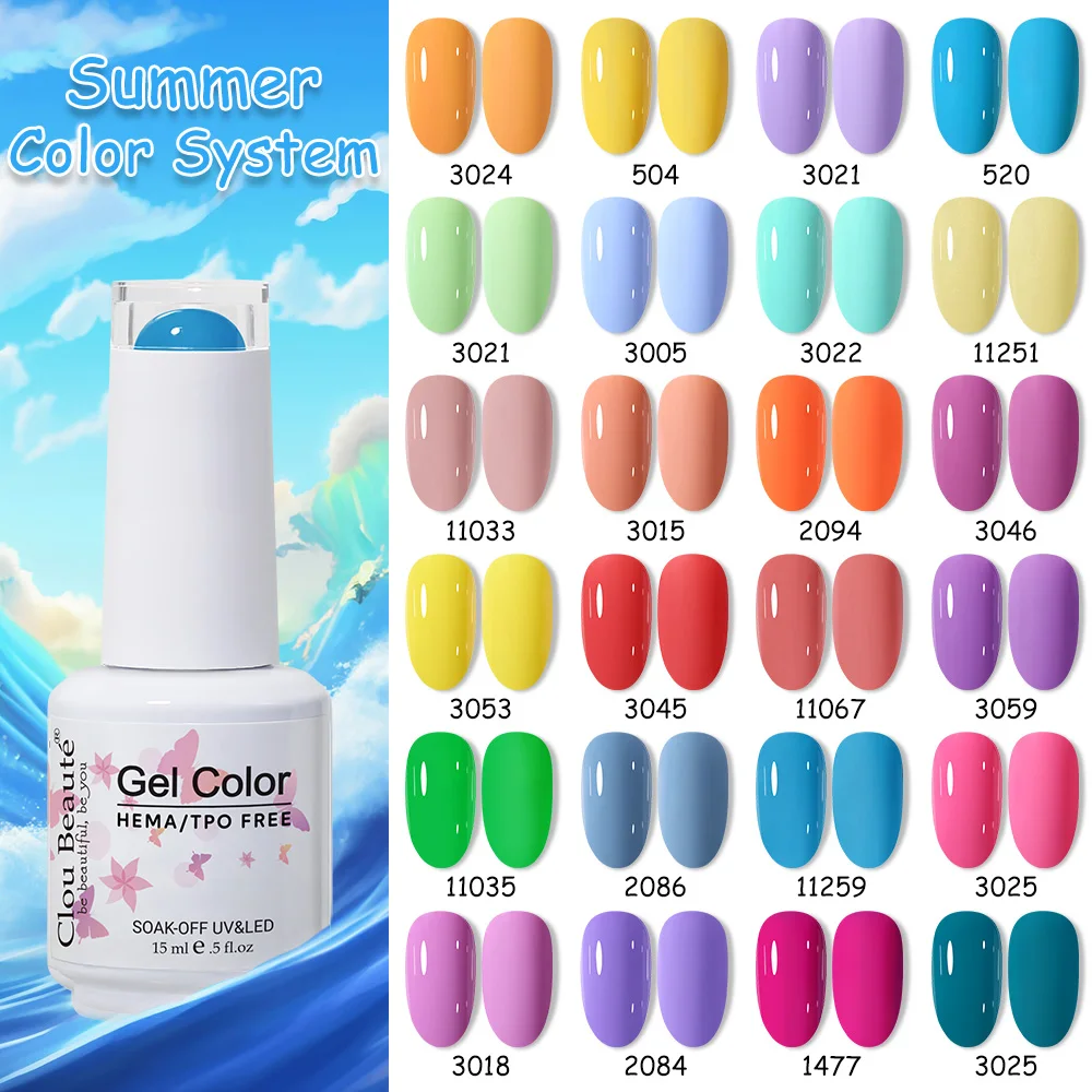 Clou Beaute 15ml HEMA TPO FREE Gel Smalto per unghie Estate Rosso Verde Pastale Nail Art Vernici Gel Lacca Top Base Coat Gel UV per unghie