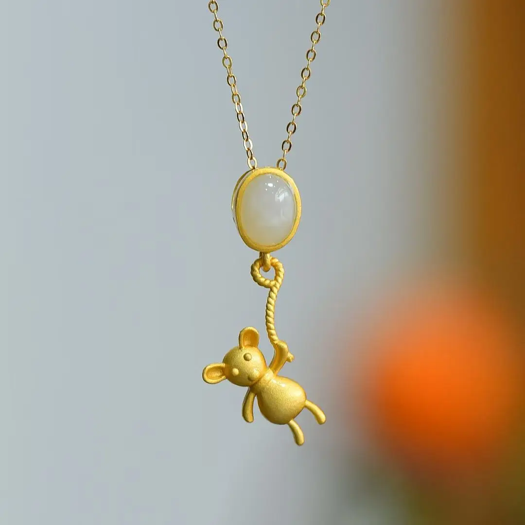 

Certificated Lovely 925 Silver Bear Necklace Oval Natural Hetian Jade Teddy Rabbit Funny Charm Pendant Jewelry For Kids Gifts