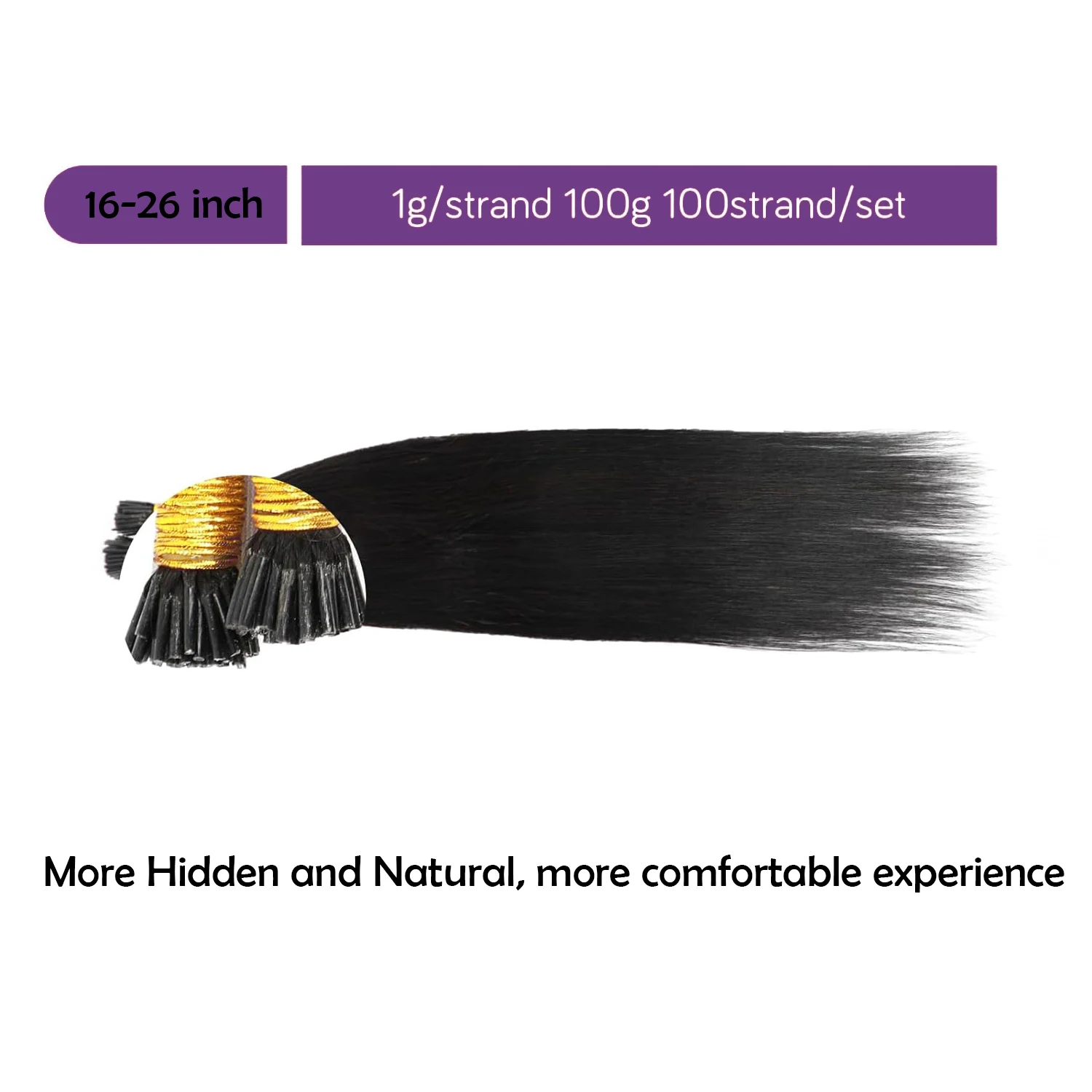 I Tip Hair Extensions Human Hair Straight 26Inch Pre Bonded 100G/Pack I Tip Hair Extensions Natural Black Itip Hair Extensions