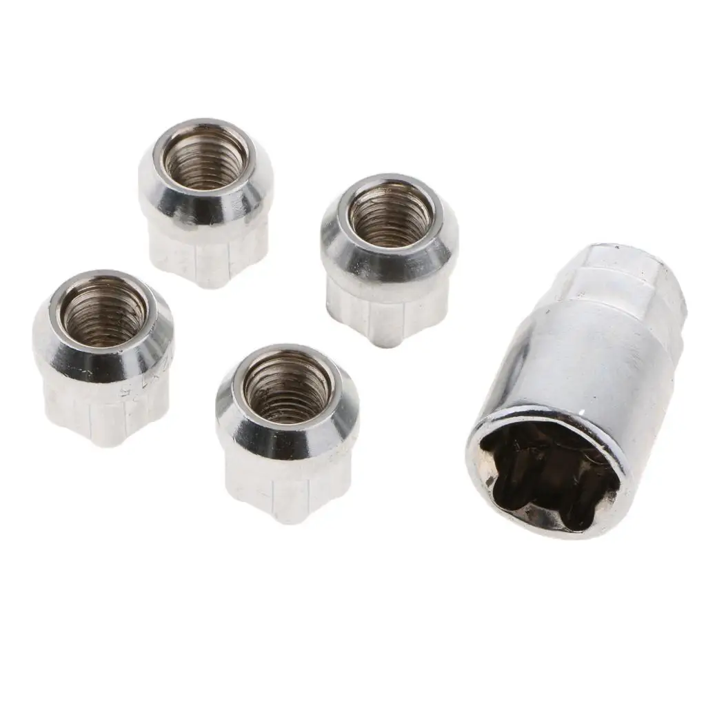 4X Cone Slot Design Chrome Anti Theft Locking Wheel Nut with Key M12x1.5 for Toyota for Mitsubishi for Mazda for Honda