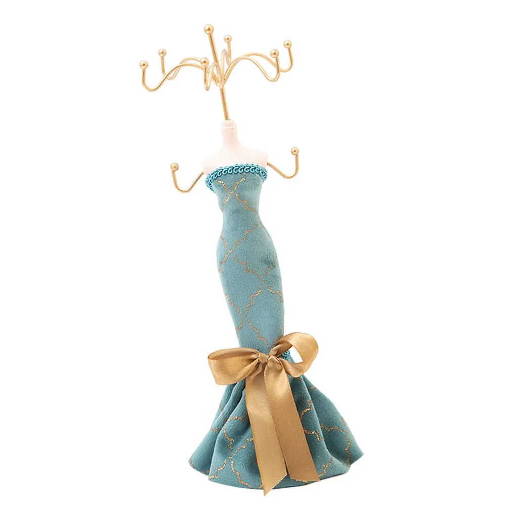 

Blue Gilding Jewelry Storage Rack Elegant Dress-Shaped Display Stand for Necklaces Earrings Rings Organizing Home Bathroom