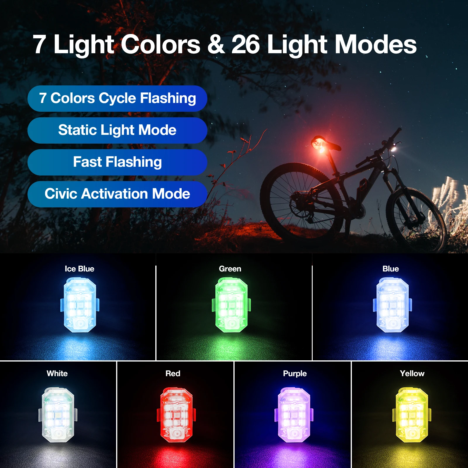 7 Color LED Strobe Lights for Motorcycle Car Bike Scooter Anti-collision Waterproof Warning Lamp, Motorcycle Strobe with Remote