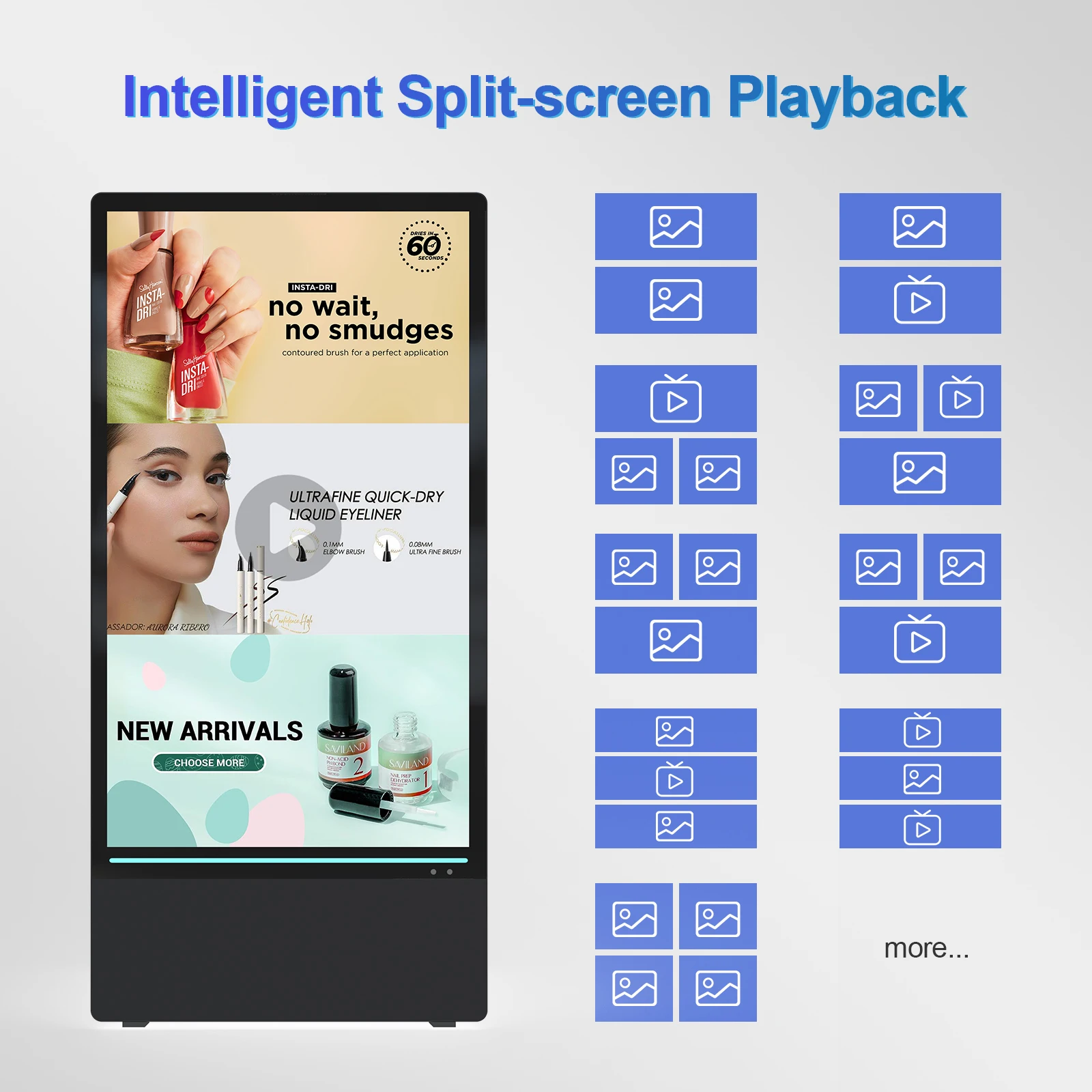 شاشات لافتات رقمية محمولة قابلة لإعادة الشحن مقاس 43 بوصة من NWE، مقاومة للماء IP55، شاشة مقسمة LCD ذكية، كشك متحرك