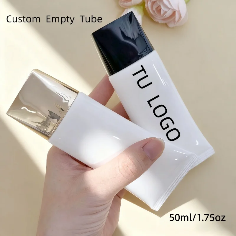 

【Логотип на заказ】50 шт. по индивидуальному заказу 50 г белая овальная плоская трубка косметические упаковочные материалы черное золото квадратная овальная плоская крышка опционально