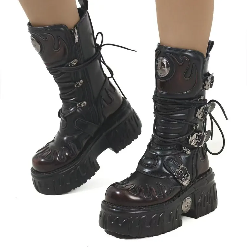 Botas altas informales Retro, Botas de Metal Unisex para motocicleta, ropa de trabajo, Botas de suela gruesa Rock, par de Botas de Moto, Botas de Motociclista