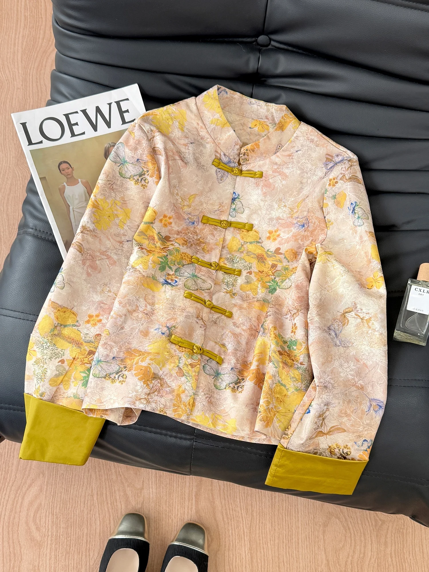 

New Chinese Sle Satin Print Jaet Women's Autumn New High-End Feel Embroidered Interwoven Silk Top Advanced Tang Costume