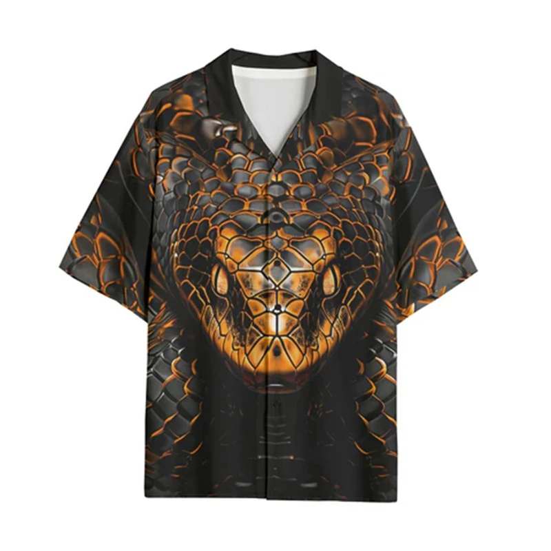 Snake 3d Print Shirts Men Fashion Hawaiian Shirt Short Sleeve Casual Beach Shirts Boys Single-Breasted Blouse Male Clothing 2024