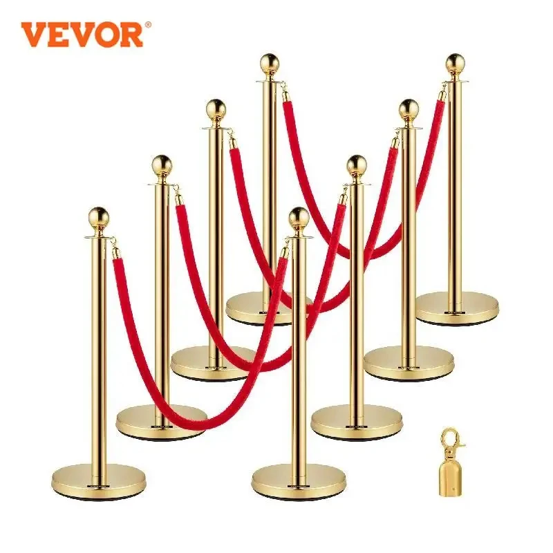 VEVOR 35.4 Inch Gold/Silver Crowd Control Stanchion Posts Queue Red/Black Velvet Rope Line Barriers with Stable Base for Stadium