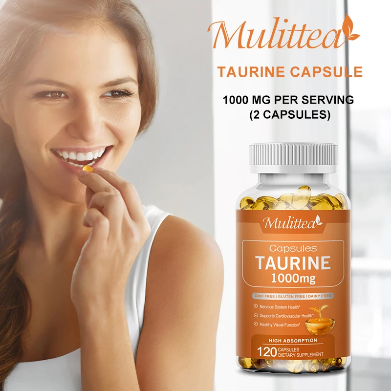 Mulittea 1000mg Taurine Capsules for Improves memory & Protect Vision Supports Nervous System & Cardiovascular Health