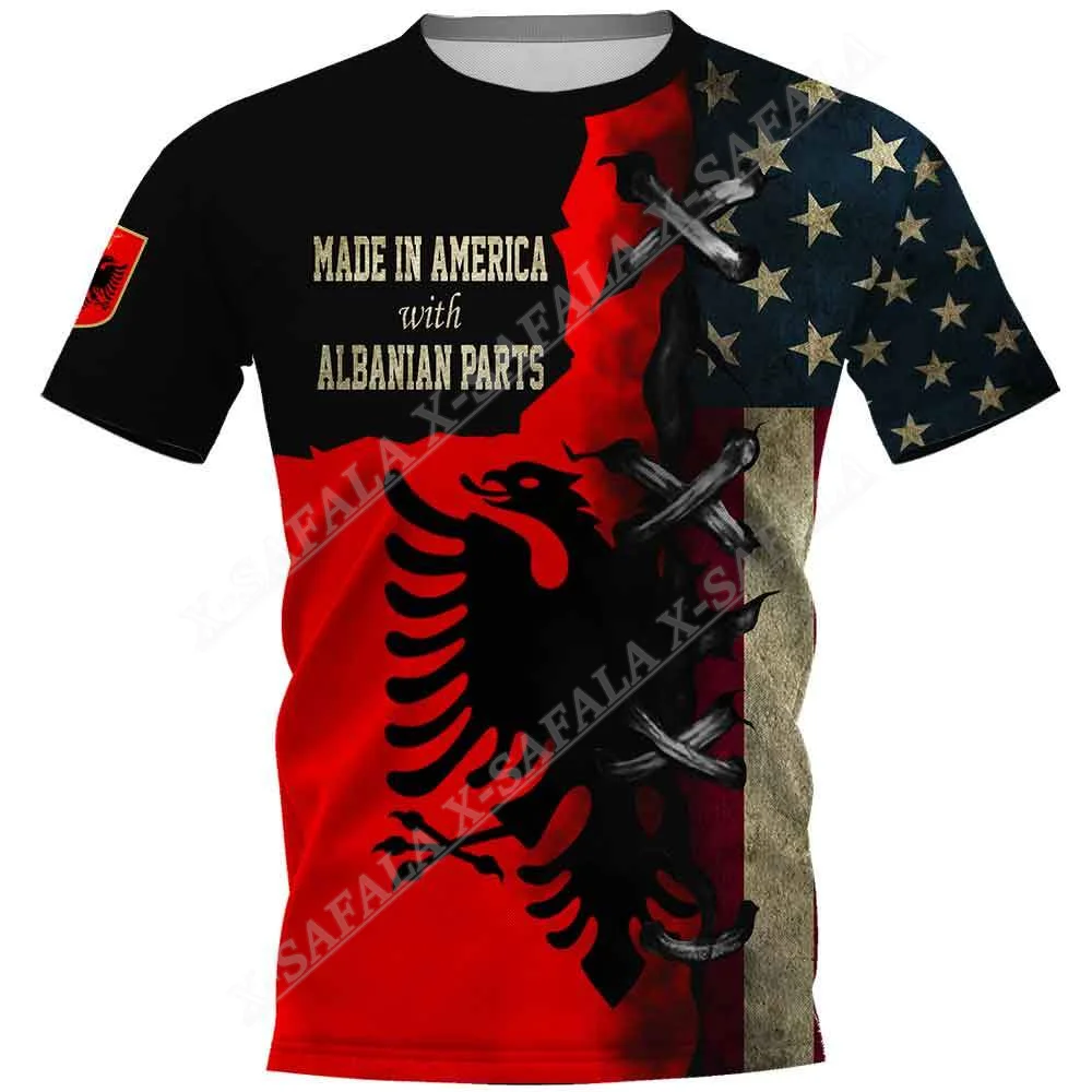 ALBANIA America FLAG Coat Of Arms 3D Print Mesh Fiber T-Shirt Top Summer Tee Men Streetwear Shorts Sleeves Sport Casual Clothing