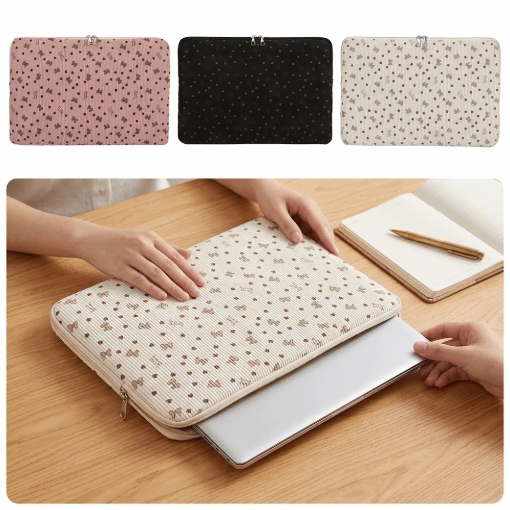 New Corduroy Laptop Case Flower Print Shockproof Tablet Case Protective Lightweight Tablet Protective Pouch Travel