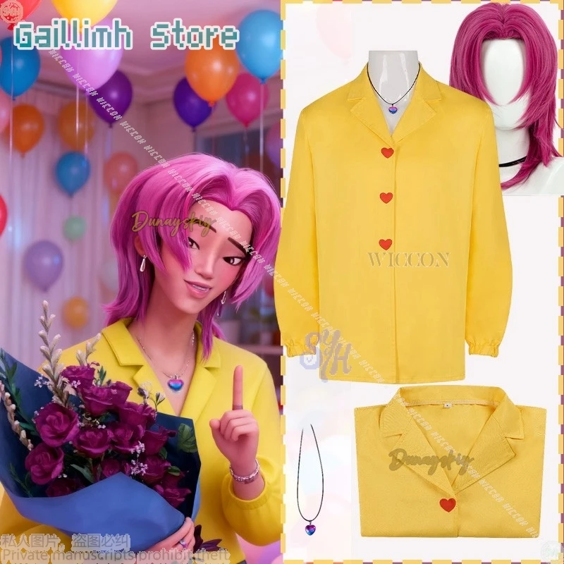 

Романтика Косплей Аниме Kpop Demon Saja Boys органов로윈 의상 Корея Boy Groups Idol 코스프레 Желтая рубашка с длинными рукавами в форме сердца Нажерелье Хэллоуин