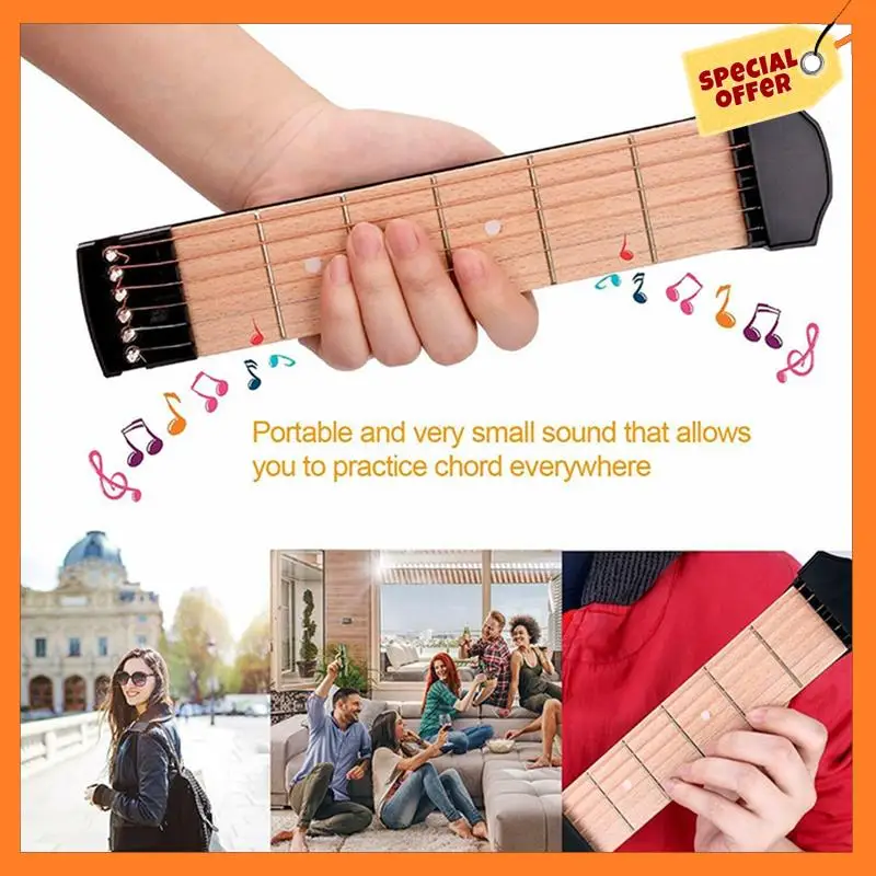 

AD08-Portable Pocket Guitar Trainer 6-String 6-Fret Wood Neck Chord Practice Tool For Beginners