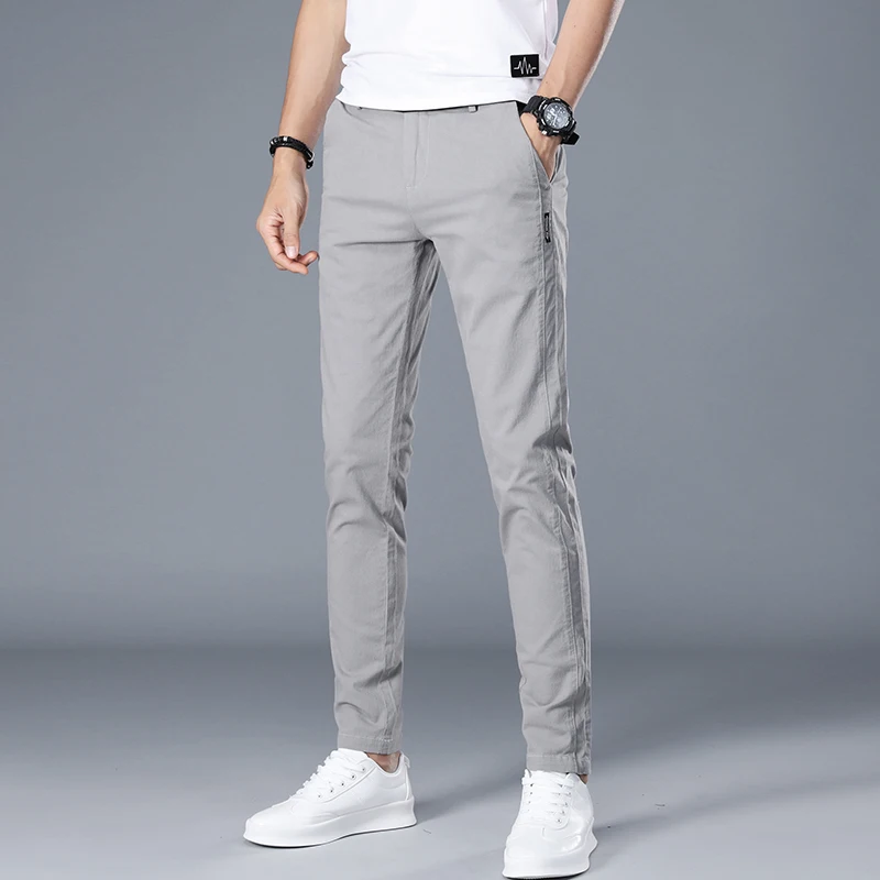 

Spring Summer Thin Pure Cotton Elastic Casual Pants Men Slim Korean Version Trendy Match Long Pants Small Foot Pants Men's Pants