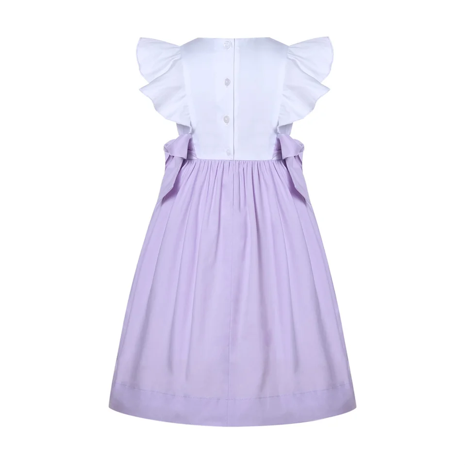 Pettigirl Kids Girls Toddler Purple Sweet Summer Hand Embroidered Smocked Midi Dresses Clothes Outfits Size 2 3 4 5 6 8 10 12 14