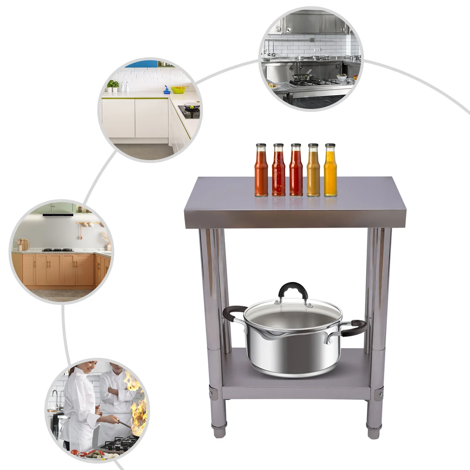 Stainless Steel Table for Prep & Work Commercial Heavy Duty Food Prep Worktable with Undershelf for Restaurant, Home and Hotel