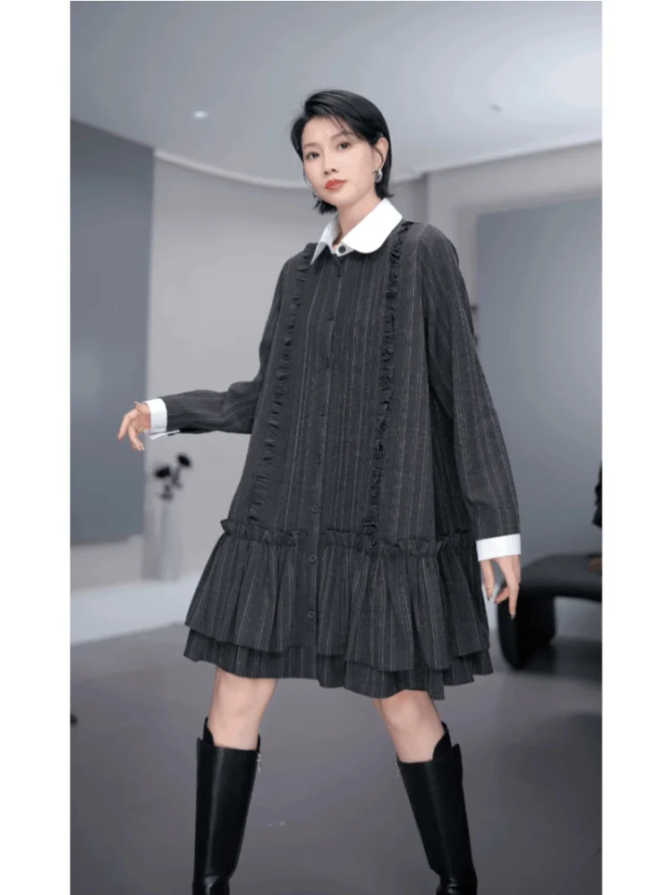 

Unique Design Loose Women's Dress Fashionable Short Skirt Korean Style Long Sleeve High Waist Winter Wear Casual Office