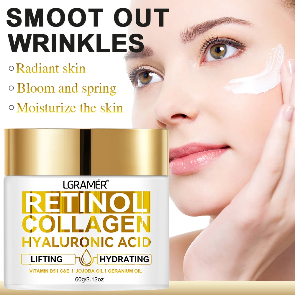 Retinol Collagen Hyaluronic Acid Face Cream Nourishing Moisturizing Smoothing Wrinkles Reducing Age Marks on Skin Facial Care