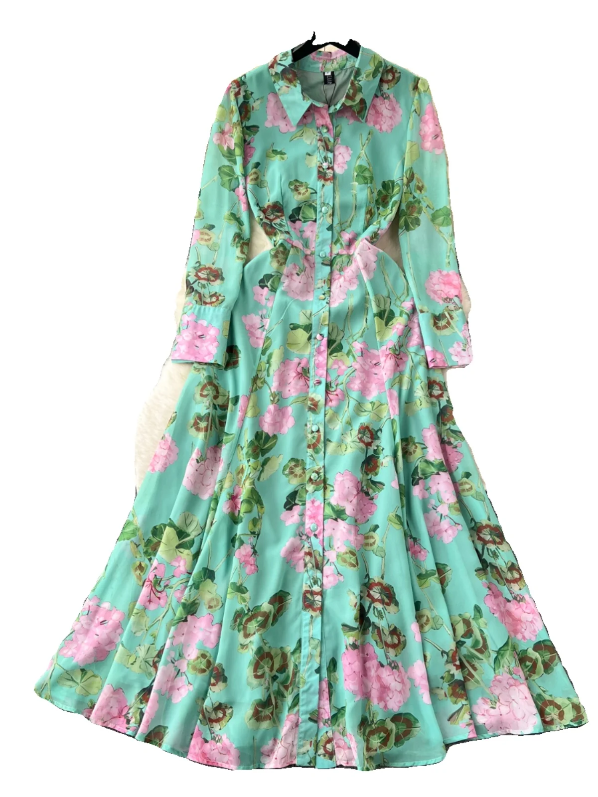 Colletto irt floreale retrò Dr Gonna larga da donna in vita dimagrante primaverile Lusso Lady Ele Sle Maxi Dr