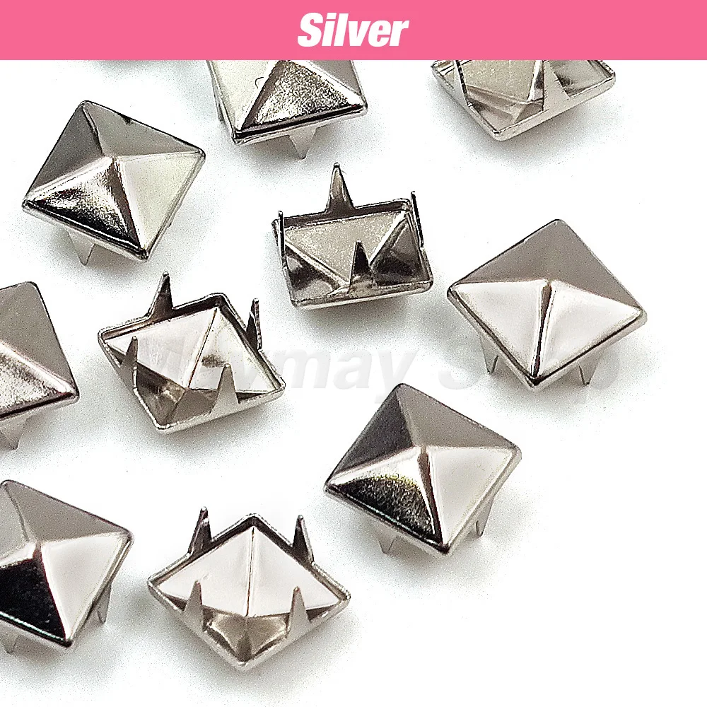 100 Stück 6–12 mm Metallnieten, quadratische Spike-Nieten, Pyramidennieten für Lederhandwerk/Kleidung/Schuhe/Taschen/Gürtel, Punk-DIY – Detail 2