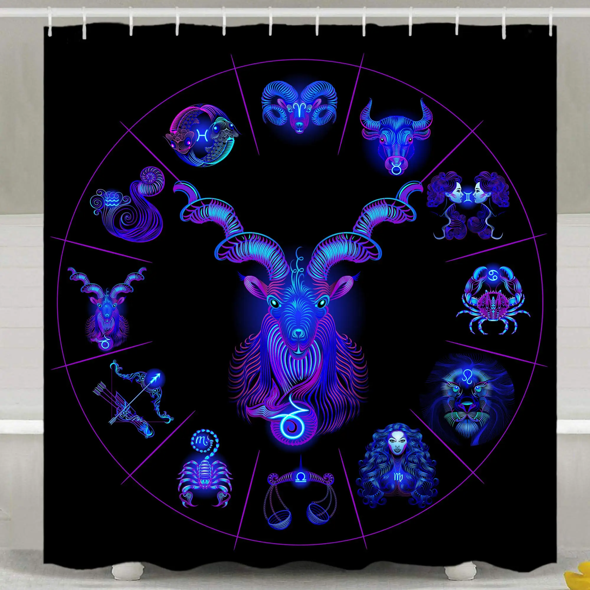 Aquarius Shower Curtain Bath Curtain Modern Waterproof Fabric Bathroom Curtains Accessories Constellation Theme Bathroom Decor