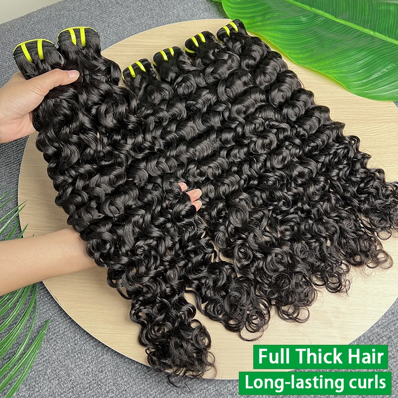 

Натуральные необработанные вьетнамские волосы 15A Water Wave, 100% человеческие, 10-30 дюймов, натуральный черный цвет, 1/3/4 пучка