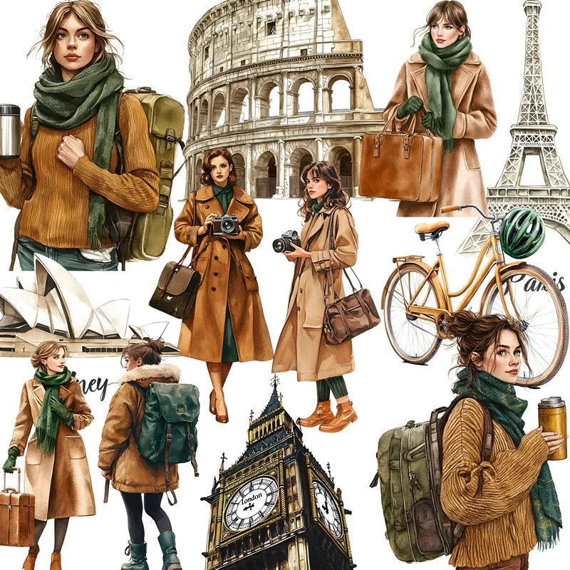 

Girl traveling around the world Stickers Crafts And Scrapbooking stickers kids toys book Decorative sticker DIY Stationery