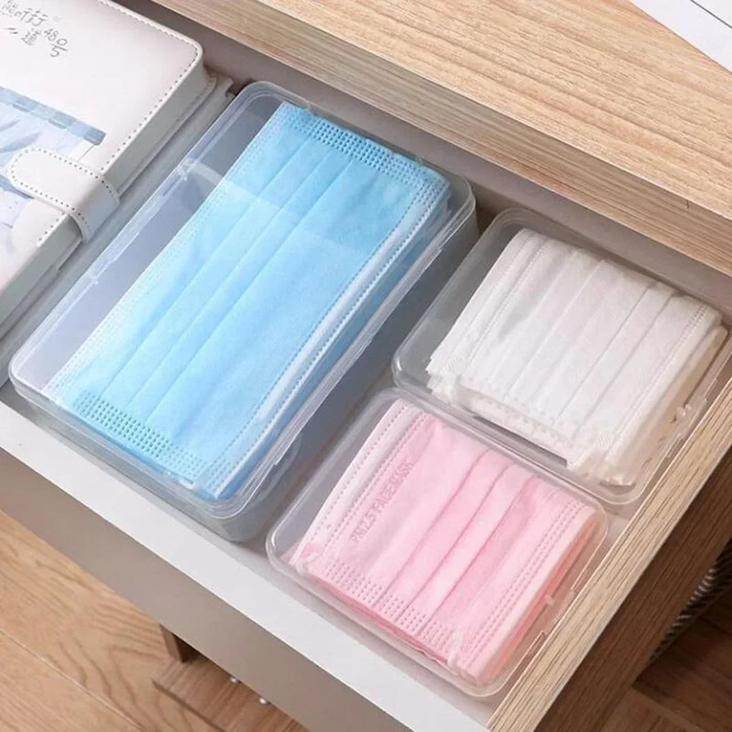 Disposable Mask Case Portable Storage Case Holder Organizer Jewelry Storage Boxe Rectangle With Cover Hardware Storage Container