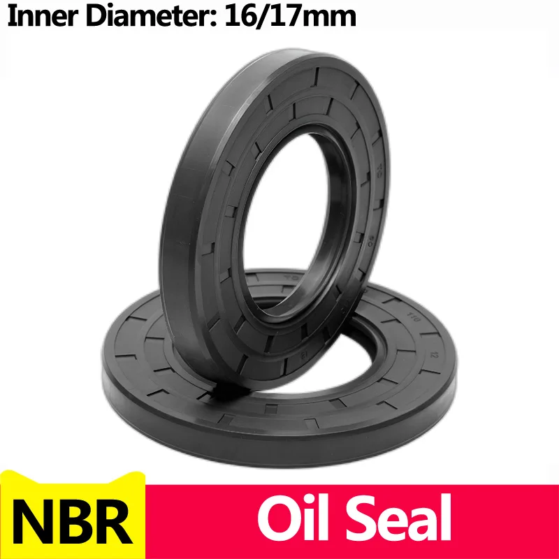 NBR Framework Oil Seal TC Nitrile Rubber Cover Double Lip with Spring for Bearing Shaft,ID*OD*THK  16/17mm