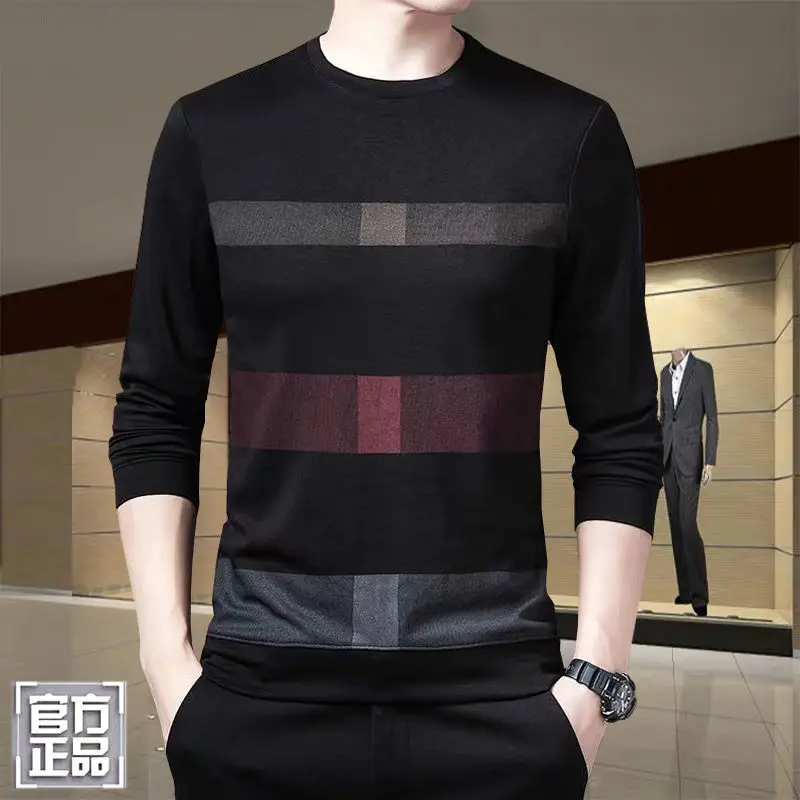 Neues Sweatshirt für Herren, Frühling/Herbst, dünnes T-Shirt, langärmeliges Wolloberteil für Herren, modisches Basistop mit Rundhalsausschnitt_voghion.com