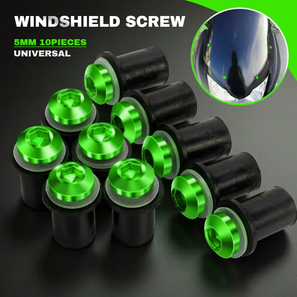 

5MM 10PCS Windshield Screw FOR Kawasaki ZR7 ZR7S W800/SE ZRX 1100 1200 ZX6R ZX12R ZX300R Fairing Bolts Nuts Kit Accessories