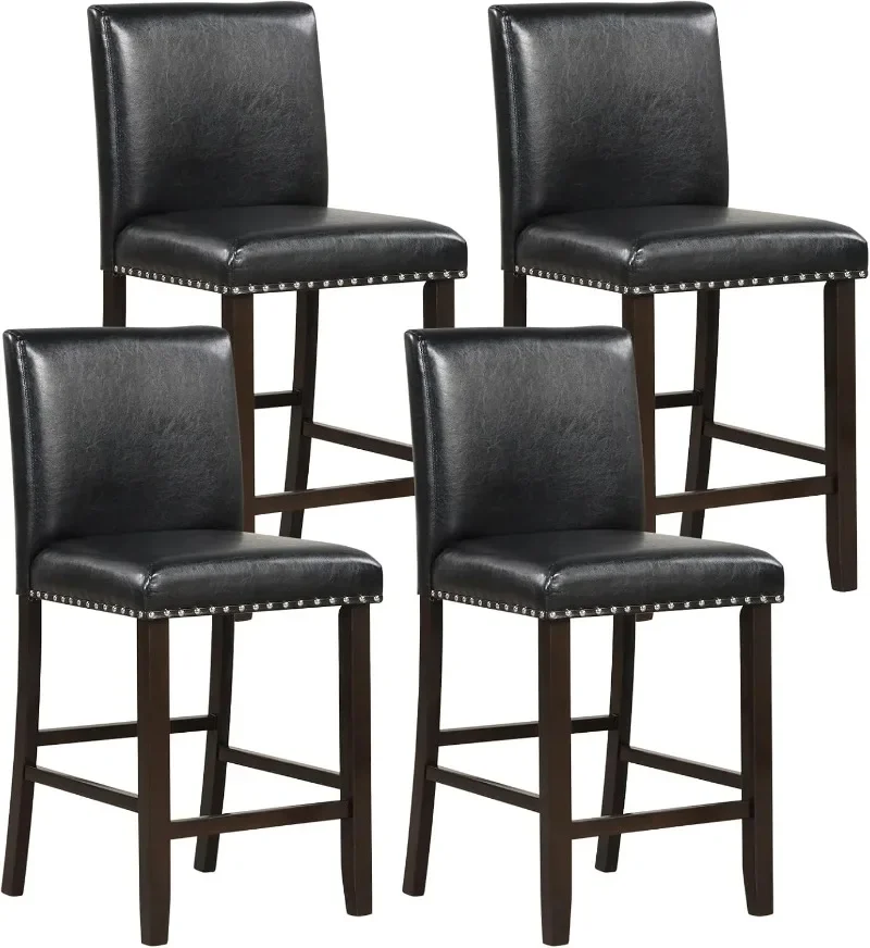 

Bar Stools Set of 4 25.5” PVC Leather Armless Counter Height Chair with Back Kitchen Island Breakfast Chair for Dining Room