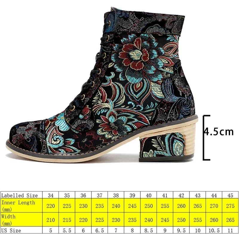 Stivali Koznoy per donna 4.5cm Craft Jacquard Cloth pelle di pecora Designer ricamo ZIP Plus Size scarpa etnica primavera autunno