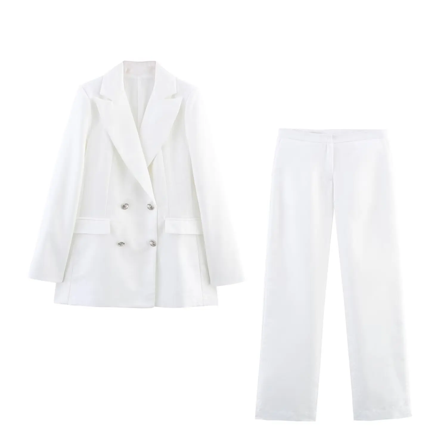 

Модный белый двубортный костюм с цветочной вышивкой, комплект из джата и брюк, женская осенняя верхняя одежда 2021, европейская верхняя одежда Sle ort