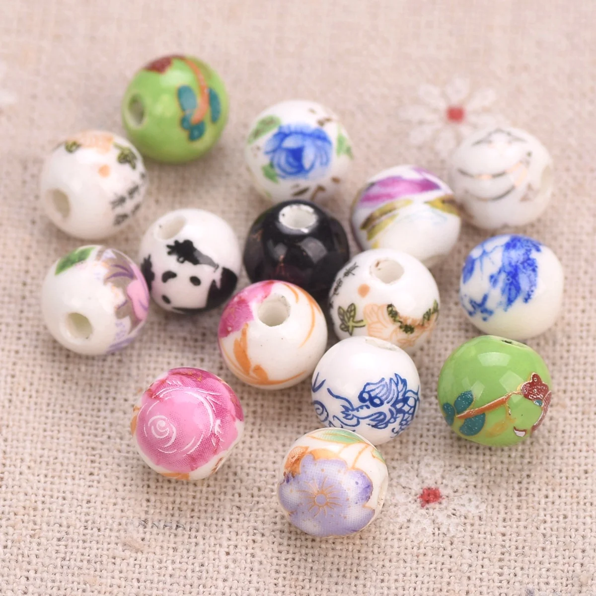 10pcs 10mm 12mm Flower Patterns Round Ceramic Porcelain Loose Spacer Beads lot for DIY Crafts Bracelet Jewelry Making 45#~57#