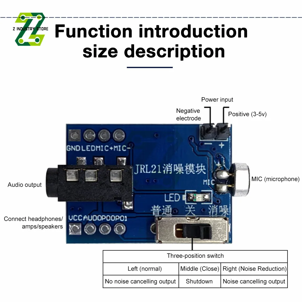 JRL21 HD Noise Reduction Microphone Module Megaphone Real-time Noise Cancellation Module