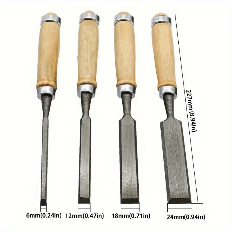Carpenter Tools Professional Wood Carving Chisels Set 4 Pcs 6 12 18 20mm Ergonomic Woodworking DIY Tools  Wood Carving Tools