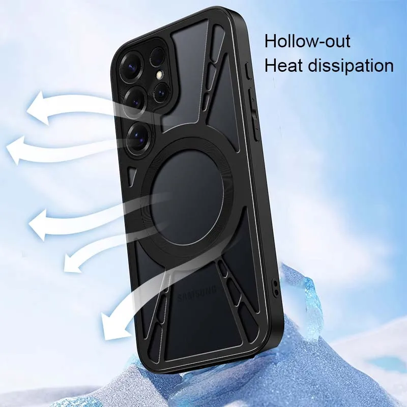 For Samsung Galaxy S26 S24 S23 Plus Ultra Full Metal Alloy Hollow-out Heat dissipation Magnetic Case Shockproof Shell Cover