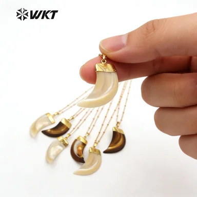 WT-JN053 WKT New Unique Special Knife Horn-shaped Natural Shell Gold Chain Pendant Necklace Special Gift Accessories