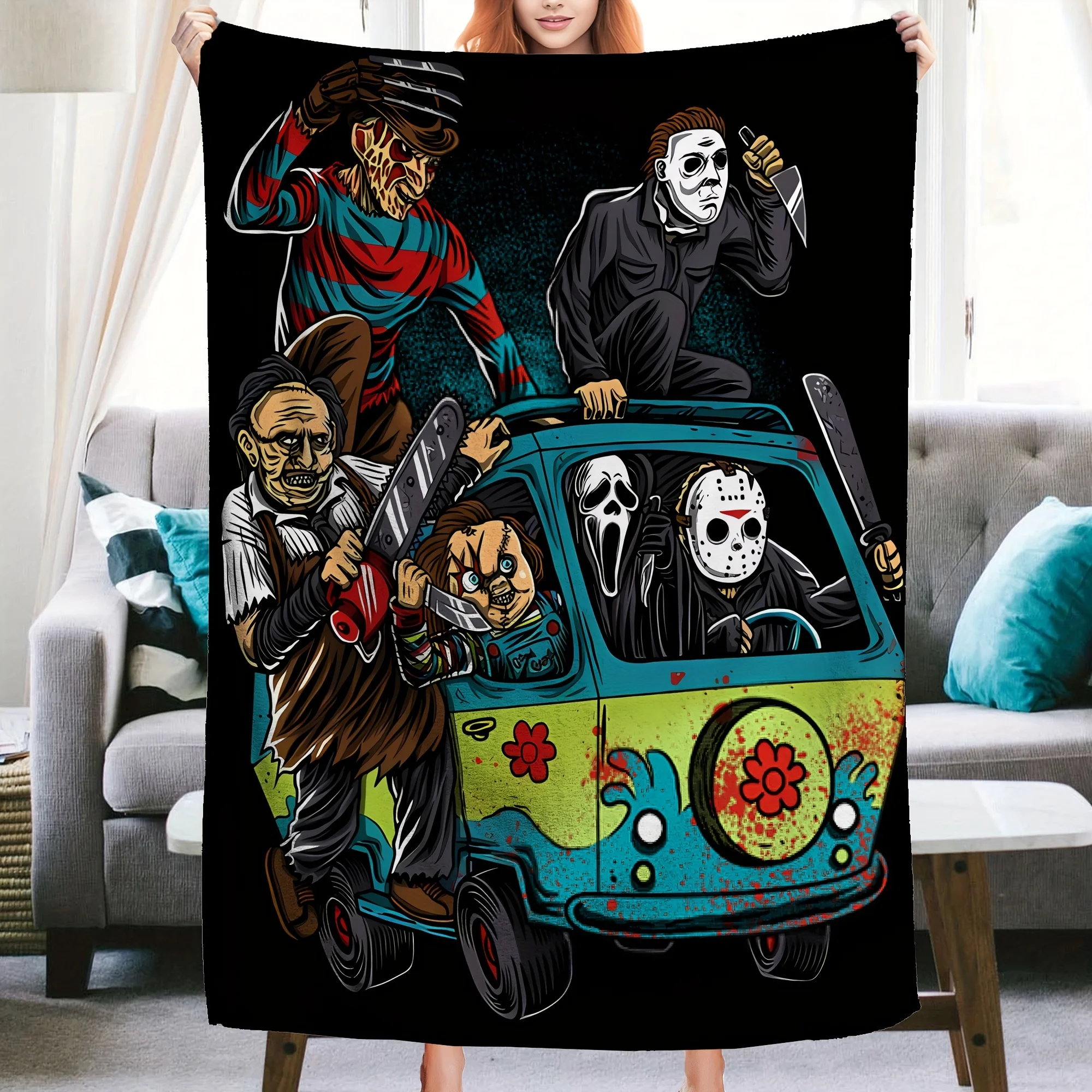 Halloween Blanket, Horror Movie Halloween Blanket - Super Soft and Cozy for Sofa, Bed, Travel and Camping - 1 Piece