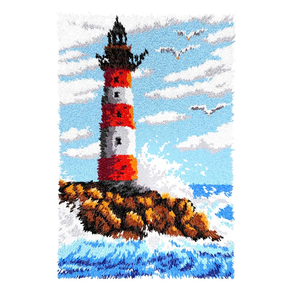 

Latch hook rug kit with Preprinted Canvas Pattern Lighthouse Carpet embroidery set Foamiran for needlework Home decoration