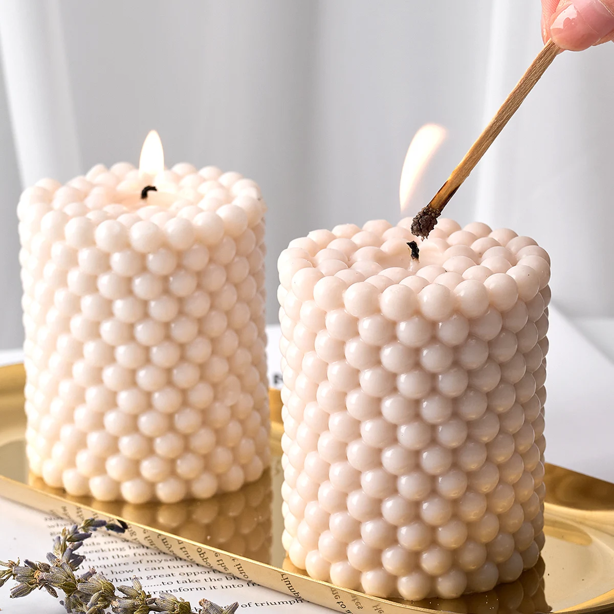 3D Cylinder Candle Mold DIY Anti-stick Bubble Scented Candles Dinner Ornament Making Soap Resin Plaster Craft Forms Home Decor