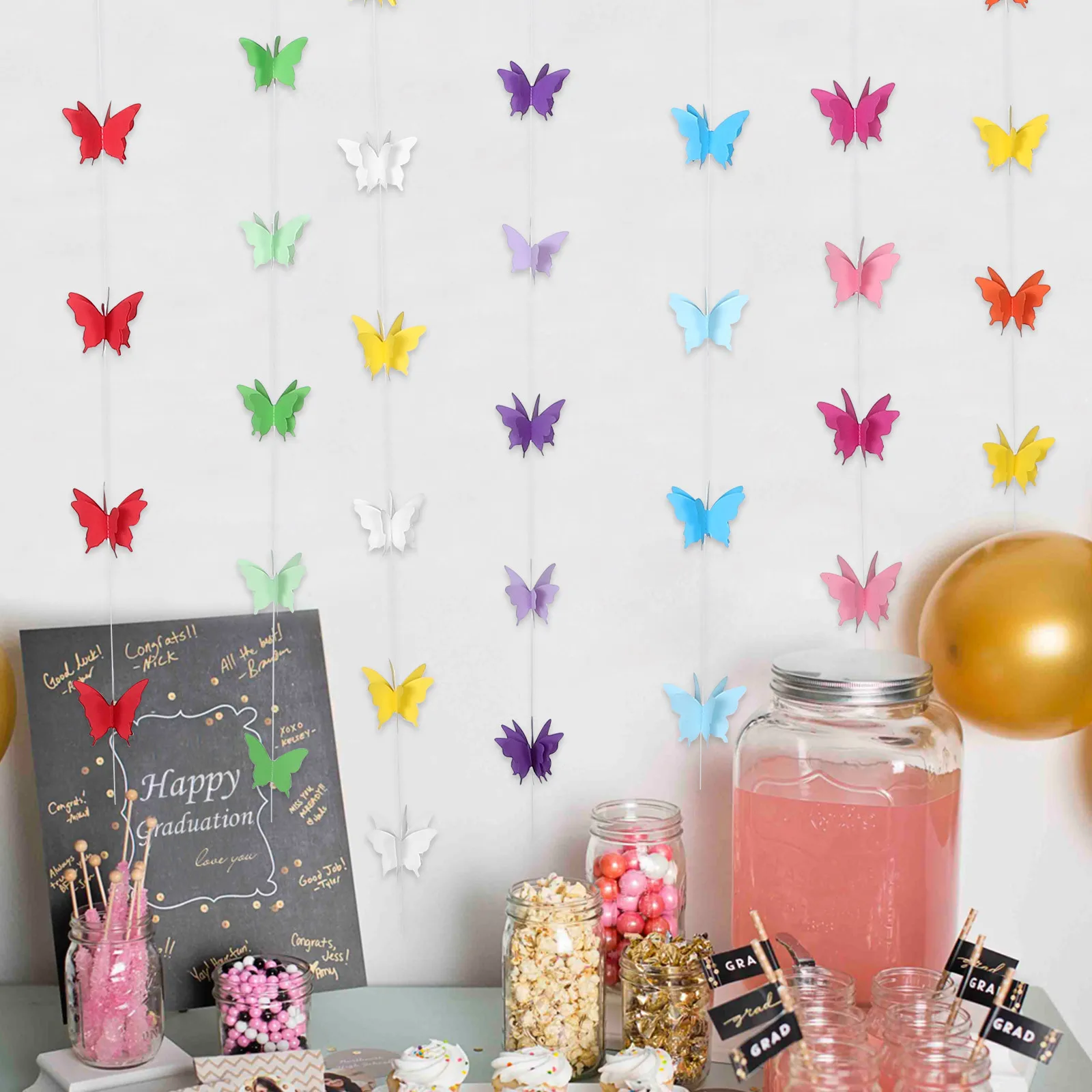 

7Pcs 3D Butterfly Garland Seven Colors 2m Length Party Decorations Whimsical Touch Wall Ceiling Table Girls Bedroom Decor