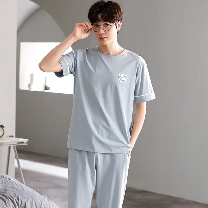 Summer Men Pajamas Set Modal Cotton Sleepwear Night Suit Casual Short Sleeve Long Pants Pyjamas Big Yards Letter Homewear 3XL