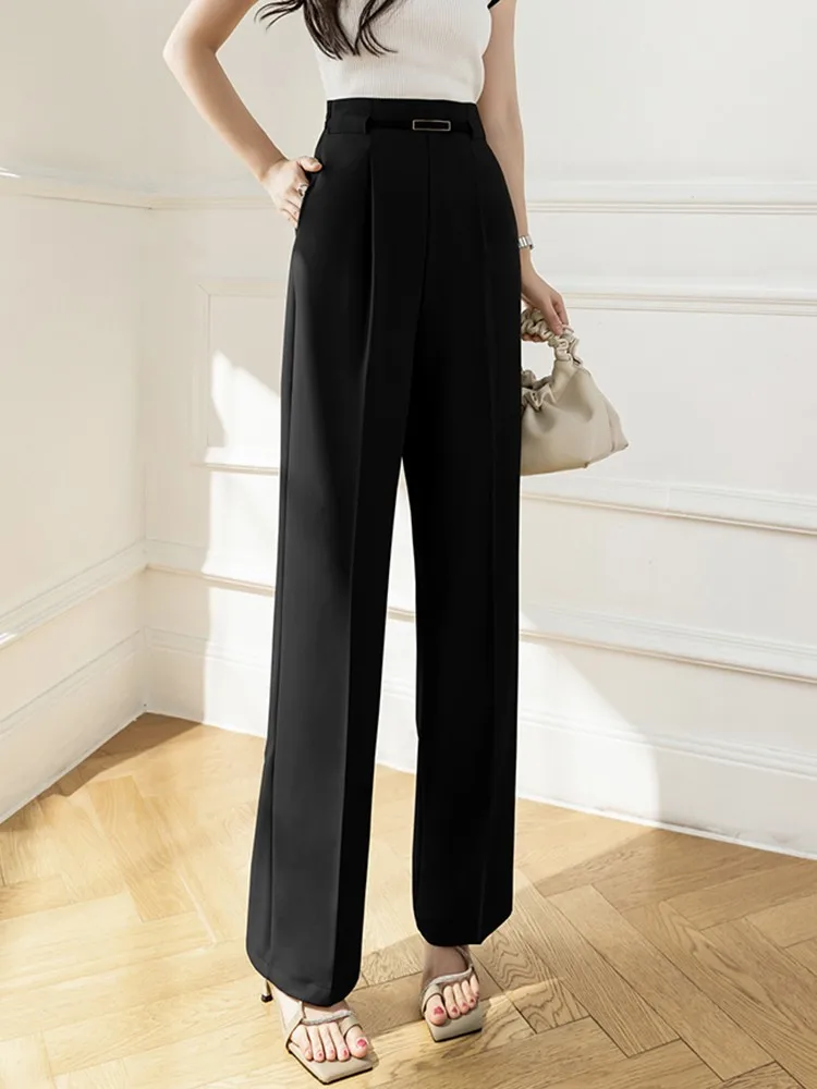 High Waist Wide Leg Pants Female 2022 Summer Elegant Office Lady Suit Pants Fashion Solid Color All-match Women Long Pants W1148