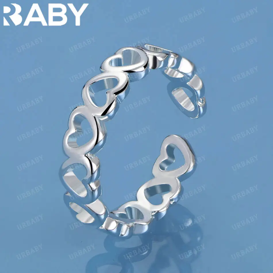 

URBABY 925 Sterling Silver Hearts Open Ring For Women Men Fashion Jewelry Charm Grace Noble Wedding Accessories
